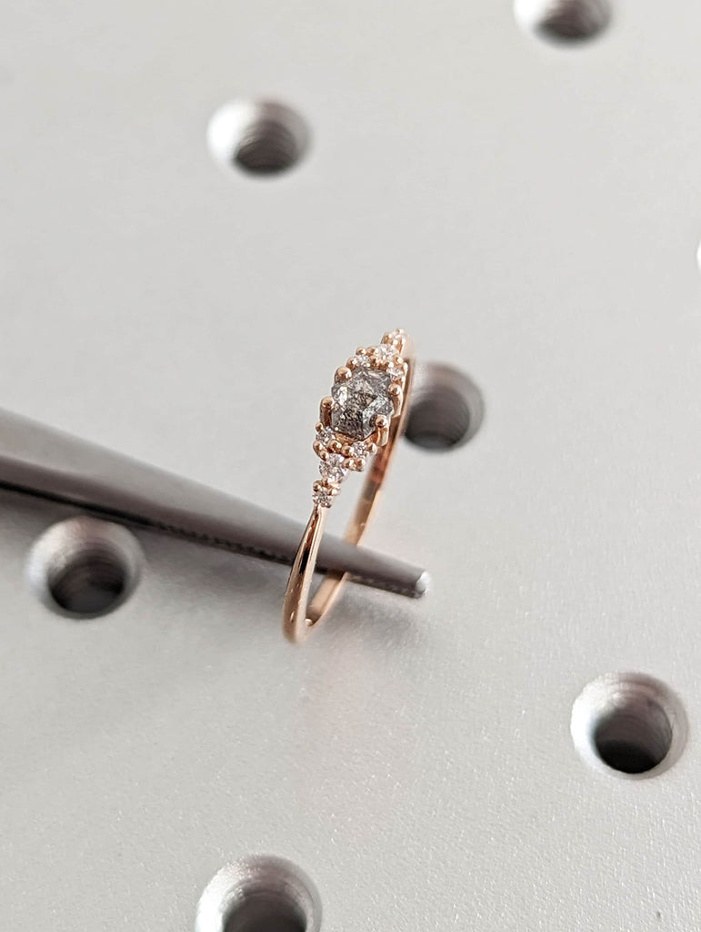 Custom 14K Rose Gold Salt and Pepper Diamond Engagement Ring for Her