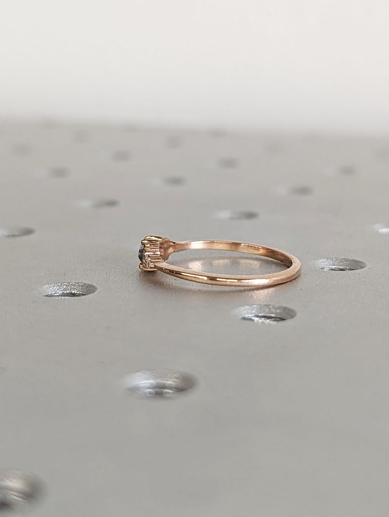 Hexagon Salt and Pepper Diamond 14K Rose Gold Engagement Ring