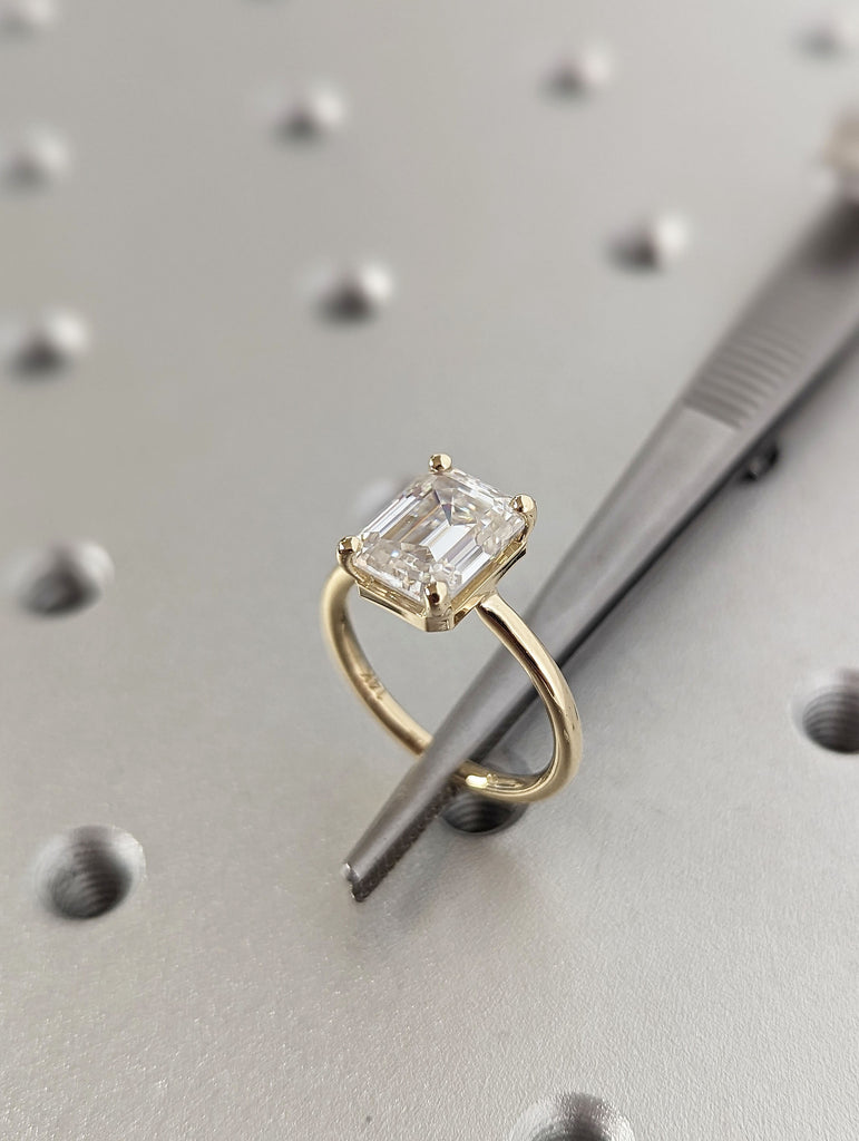 2.5ct Emerald cut Moissanite Solitaire 14K Yellow Gold Promise Ring