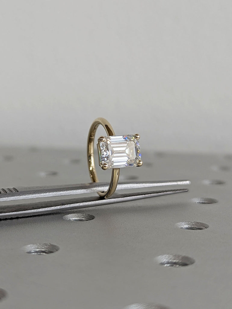 Minimalist 2.5ct Emerald Moissanite 14K Yellow Gold Wedding Anniversary Ring