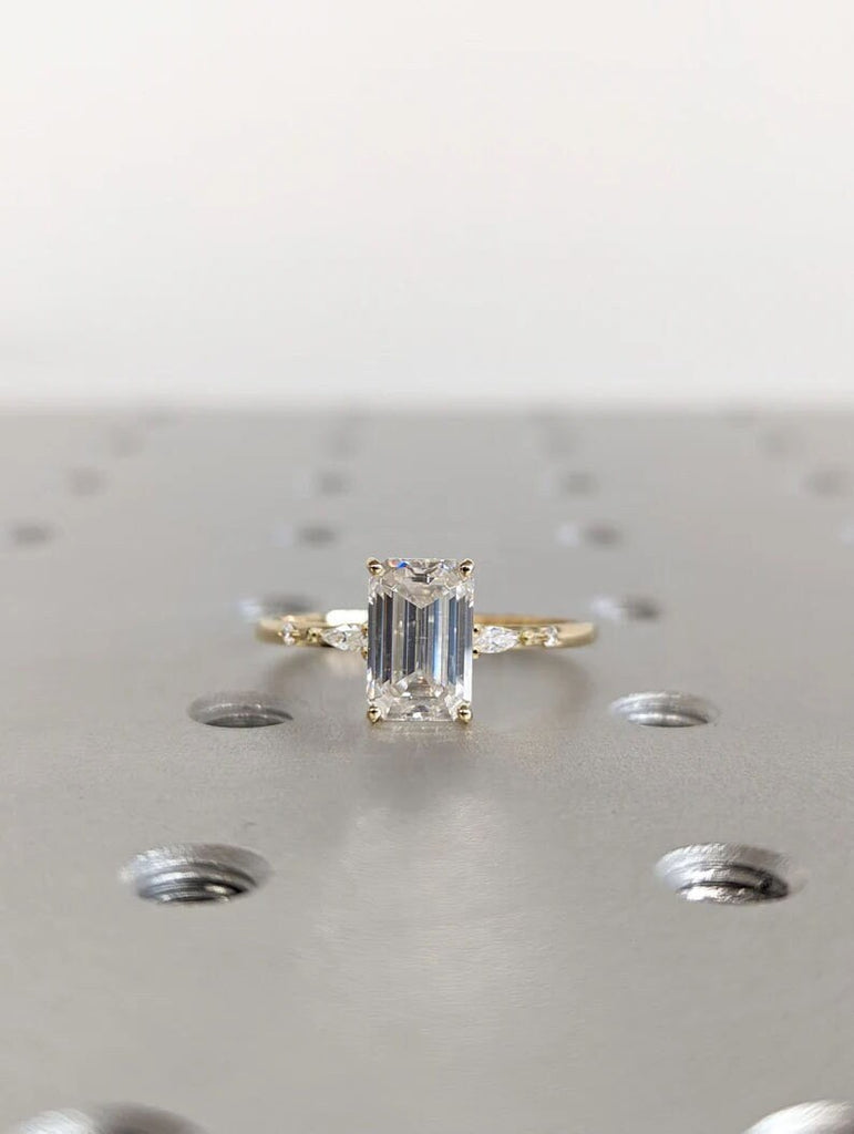 2 Carat Emerald Cut Lab Grown Diamond Ring / Emerald Lab Diamond Marquise Ring / Emerald Cut Engagement Ring / Art Deco / Minimalist Ring