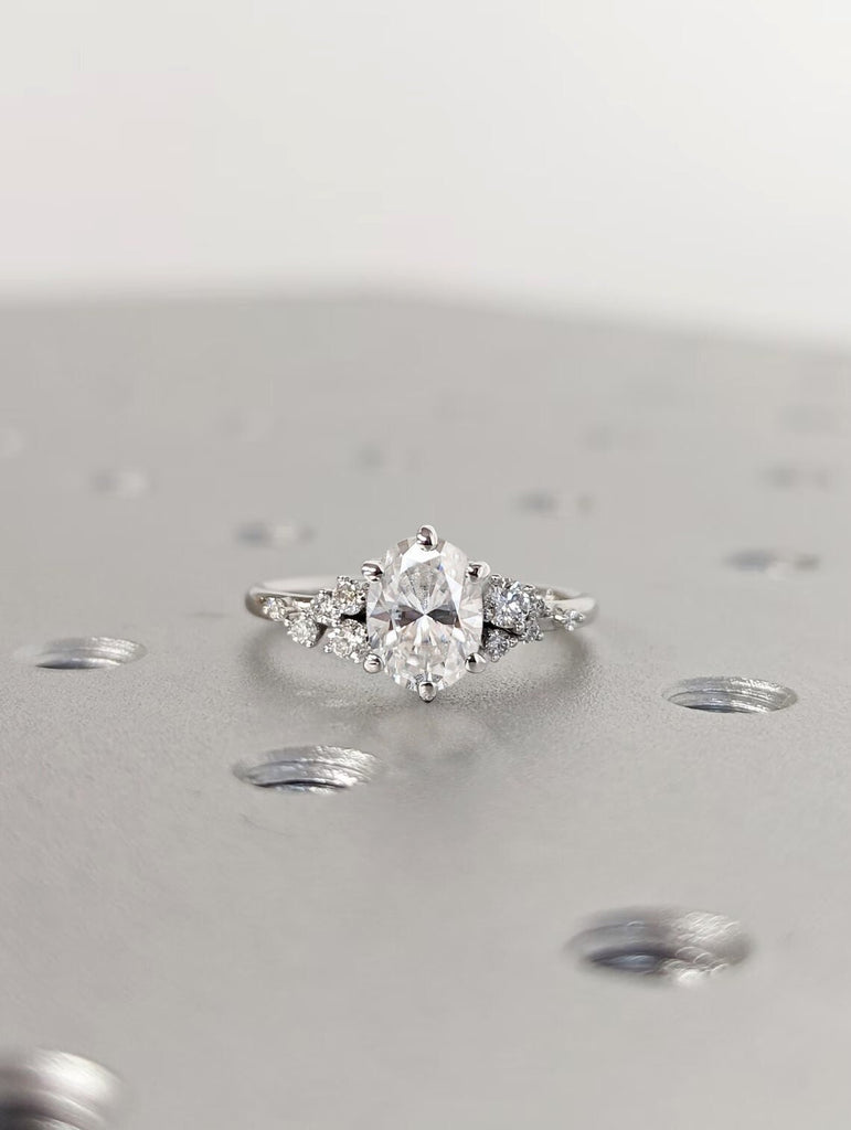 Oval Cut Lab Diamond Ring Vintage Diamond Engagement Ring White Gold Unique Snowdrift 6 Prongs Engagement Ring Diamond Wedding Art Deco