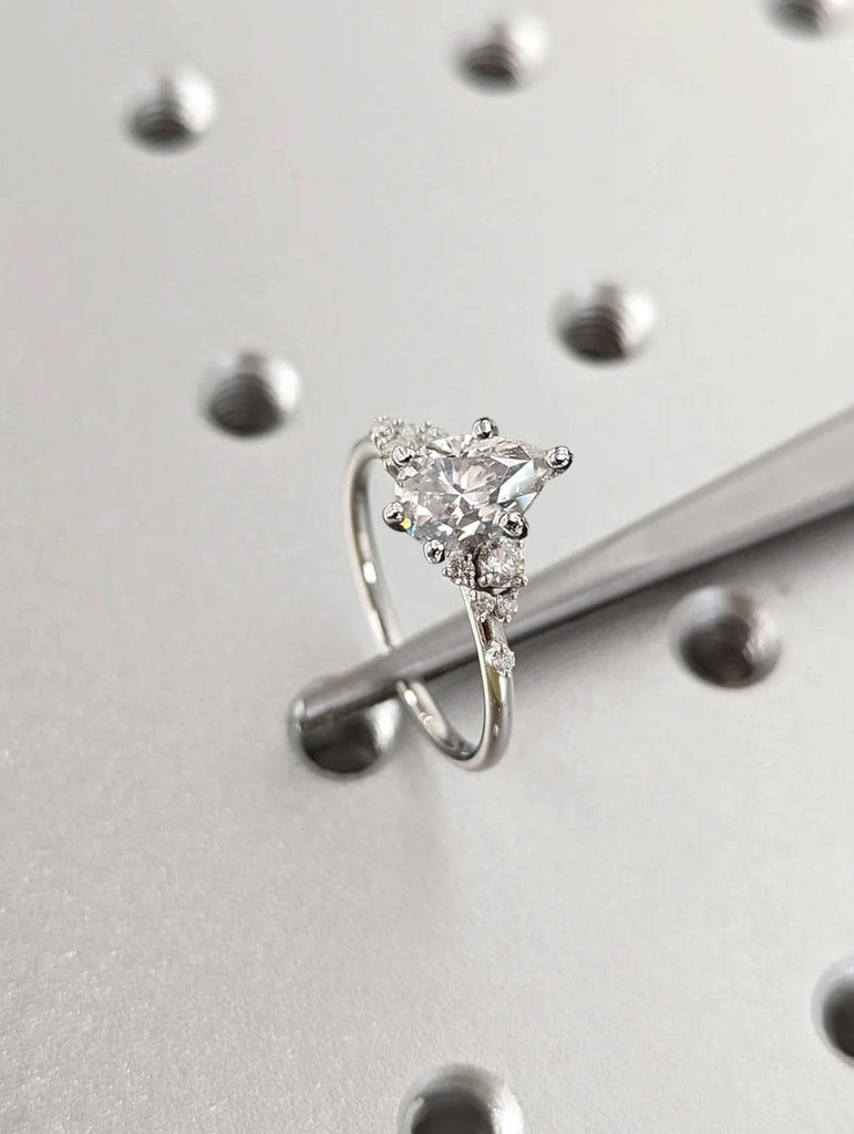 Pear Cut Moissanite Ring Vintage Moissanite Engagement Ring Solid Gold Unique Snowdrift 6 Prongs Engagement Ring Diamond Wedding Ring