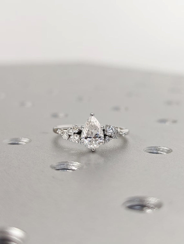 Pear Cut Moissanite Ring Vintage Moissanite Engagement Ring Solid Gold Unique Snowdrift 6 Prongs Engagement Ring Diamond Wedding Ring