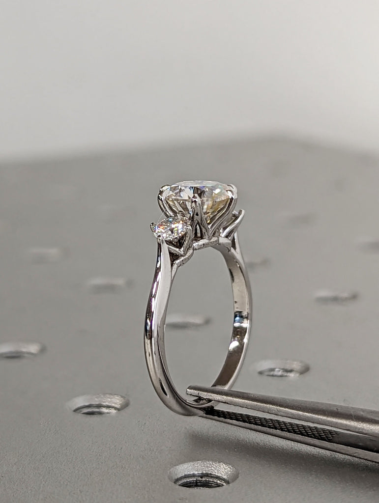 14K White Gold 2ct Lab Diamond Three Stone Proposal Ring