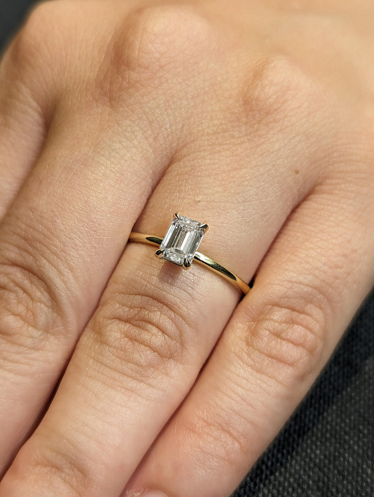 1ct Emerald cut Lab Diamond Solitaire 14K Yellow Gold Wedding Anniversary Ring