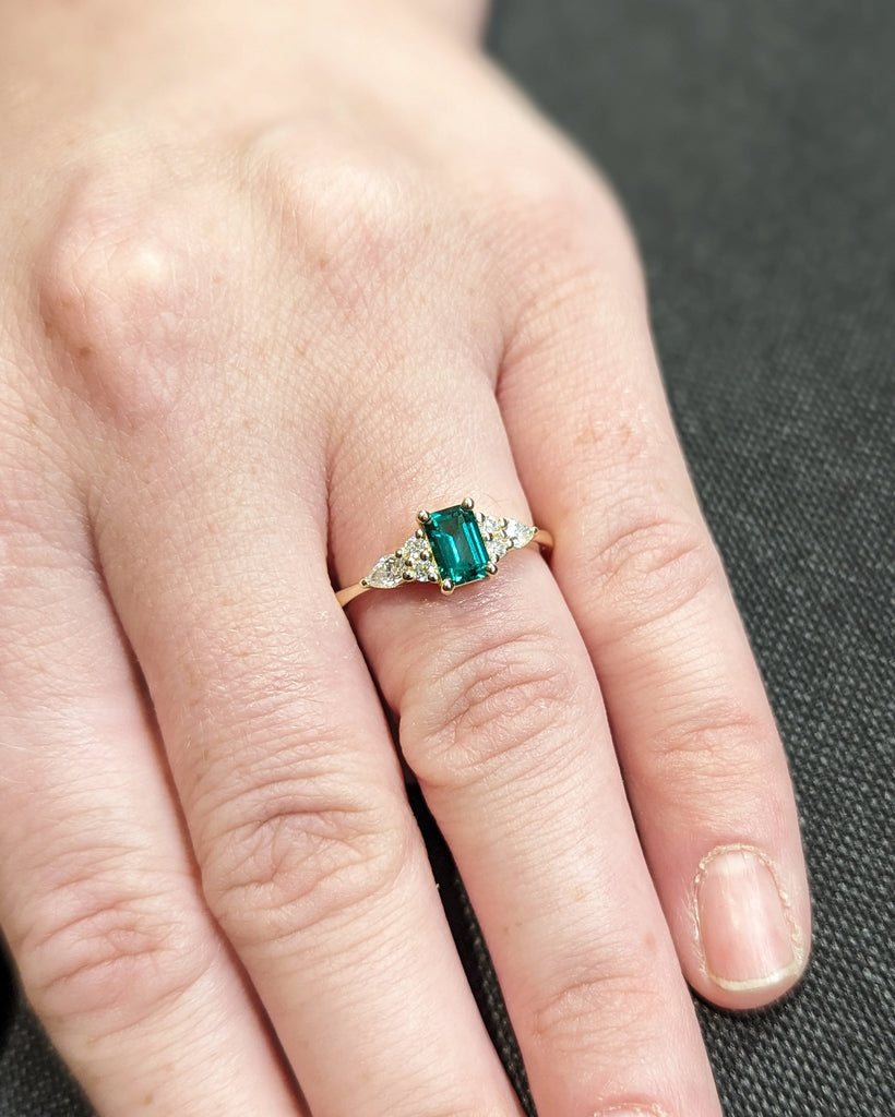 Emerald Ring Vintage Emerald Engagement Ring 14K Yellow Gold Ring Gift Unique Antique Wedding Promise Anniversary Ring For Her