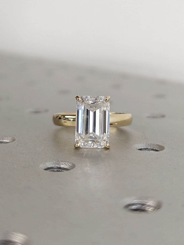4ct Emerald cut Moissanite Solitaire 14K Yellow Gold Engagement Ring