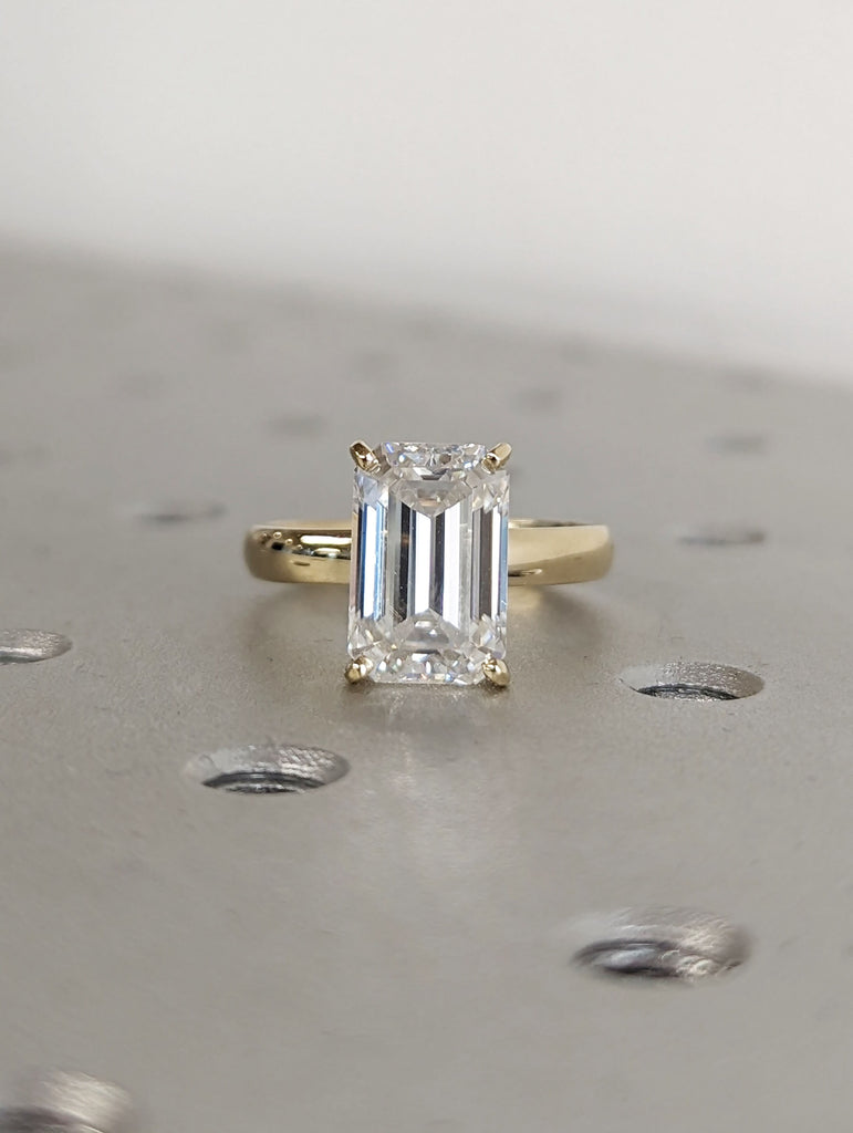 4ct Emerald cut Lab Diamond Solitaire 14K Yellow Gold Wedding Anniversary Ring