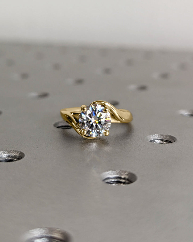 1.5 Carat Twist Euro Shank Art Deco Engagement Wedding Bridal Ring Round Lab Diamond Engagement Ring Real Gold Choose Your Color Split Shank
