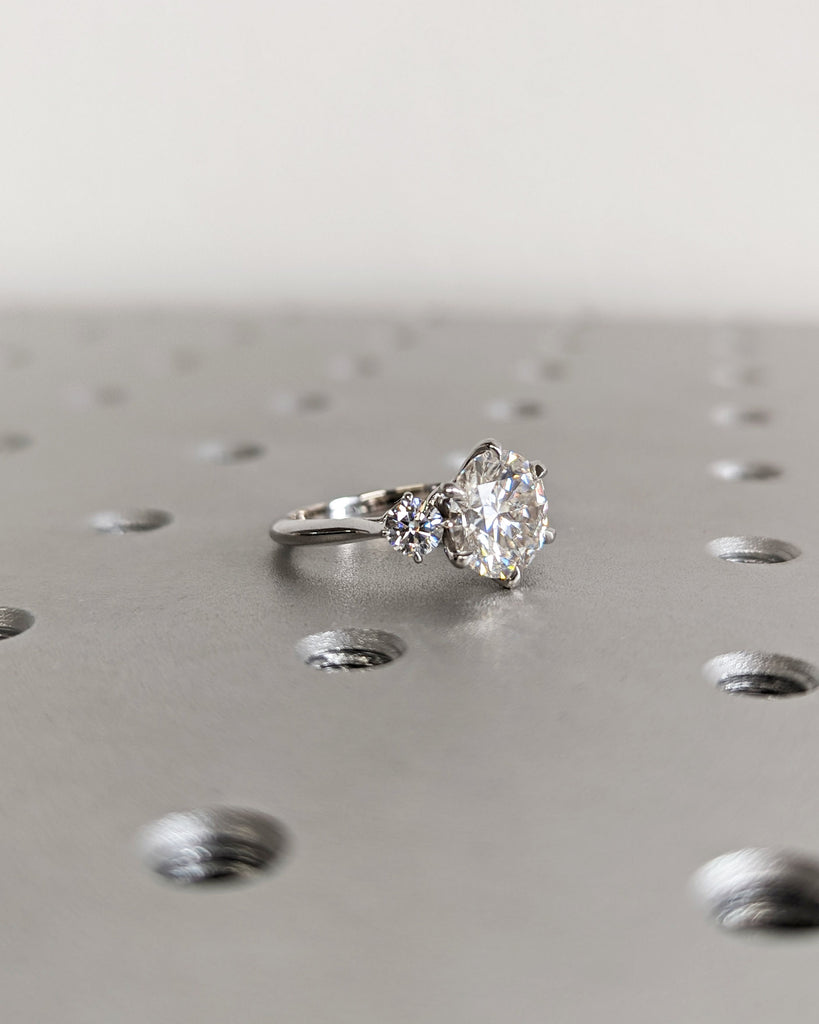 Timeless 2.5ct Round Moissanite 3 Stone Engagement Ring | 14K White Gold Custom Talon Prong Promise Ring | Wedding Anniversary Ring for Her