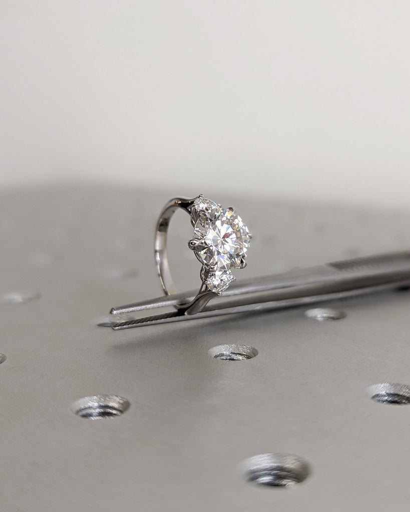 Timeless 2.5ct Round Moissanite 3 Stone Engagement Ring | 14K White Gold Custom Talon Prong Promise Ring | Wedding Anniversary Ring for Her