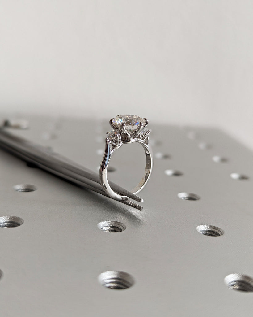 Timeless 2.5ct Round Moissanite 3 Stone Engagement Ring | 14K White Gold Custom Talon Prong Promise Ring | Wedding Anniversary Ring for Her