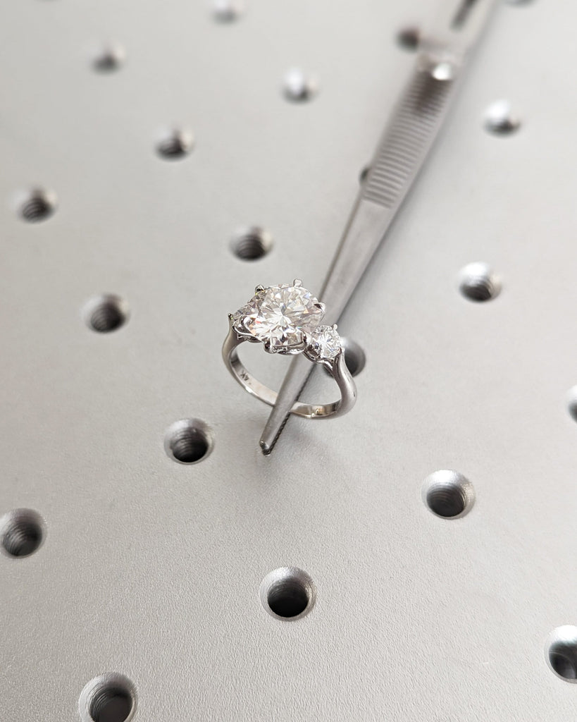 2.5ct Round Lab Grown Diamond Wedding Anniversary Ring | 14K White Gold Custom Diamond Trio Proposal Ring | Eternal Love Bridal Jewellery