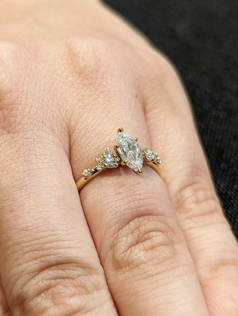 Marquise Cut Moissanite Ring Vintage Moissanite Engagement Ring Solid Gold Unique Snowdrift 6 Prongs Engagement Ring Diamond Wedding Ring