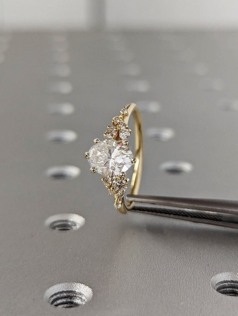 Oval Cut Moissanite Ring Vintage Moissanite Engagement Ring Solid Gold Unique Snowdrift 6 Prongs Engagement Ring Diamond Wedding Ring