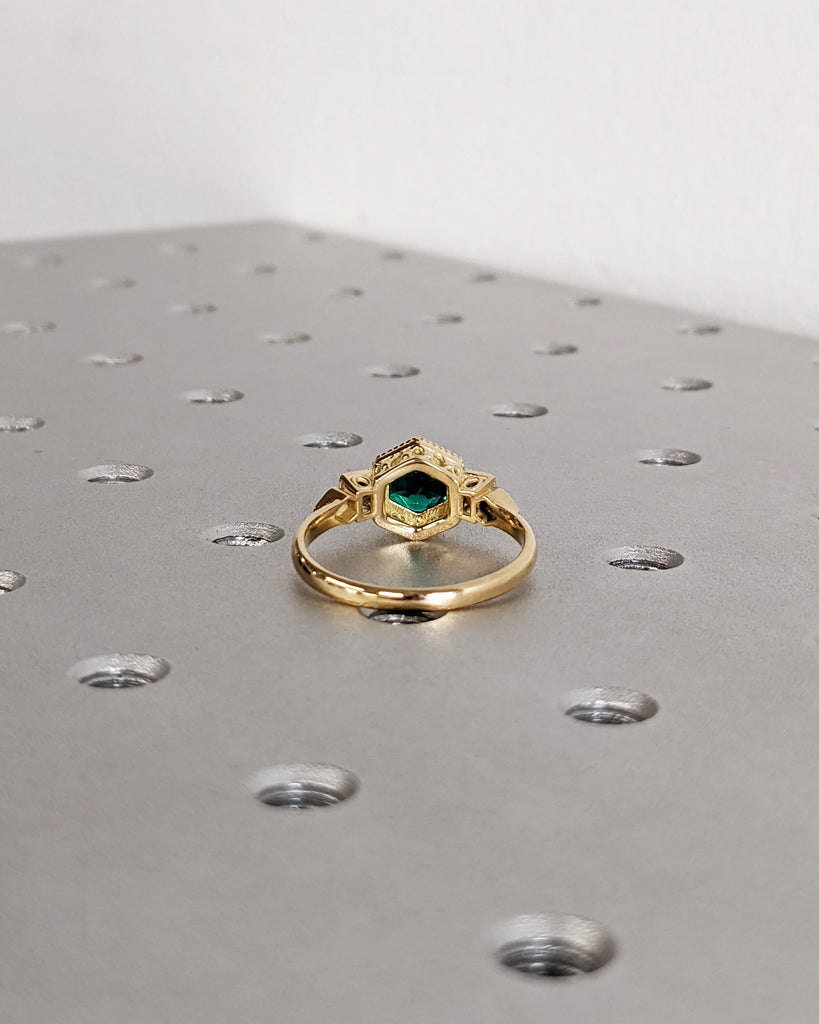 Emerald Ring Vintage Emerald Engagement Ring 18K Gold Ring Gift Unique Antique Wedding Promise Anniversary Ring For Her Birthstone Sapphire