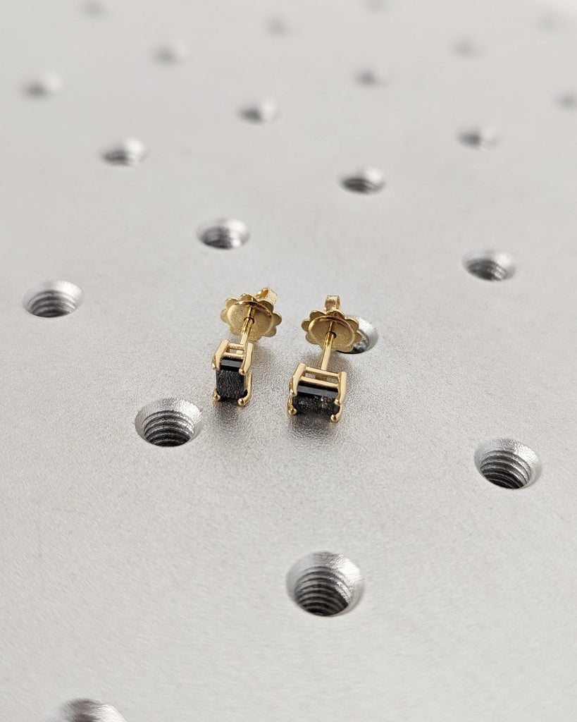 Salt and Pepper Diamond Studs, Baguette Earrings, Minimal Jewelry, 18K Solid Gold Earrings, Small Studs, Stud Earrings, Mother's Day Gift