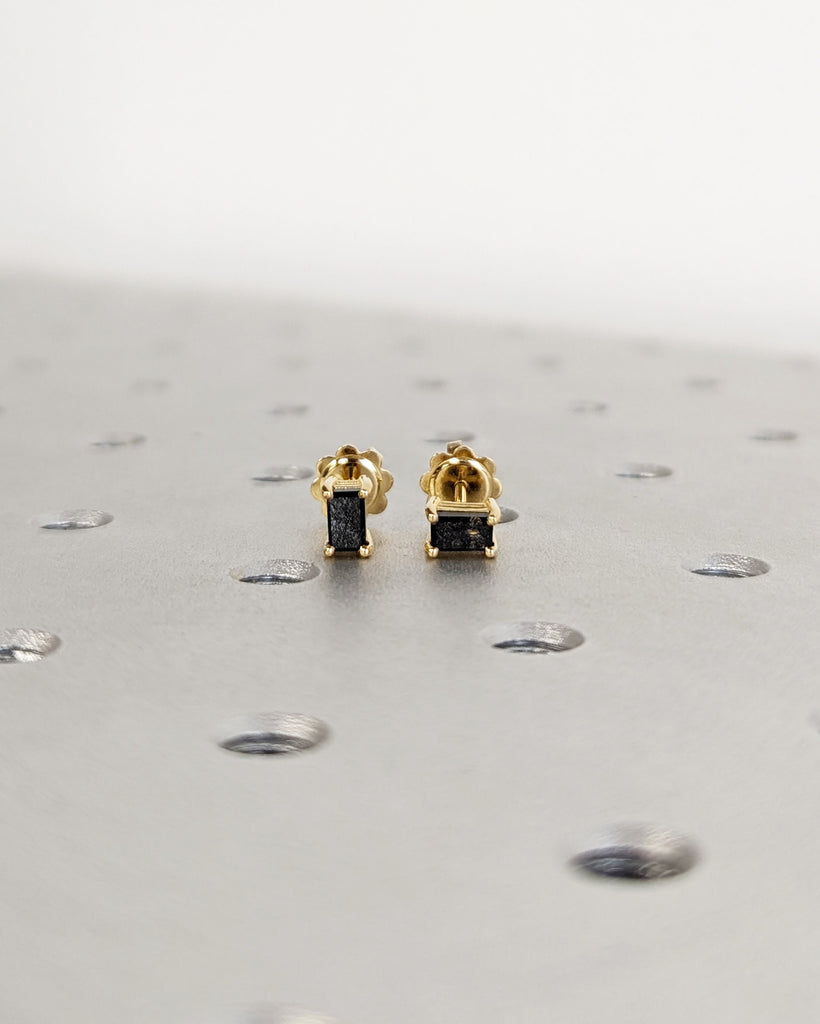 Salt and Pepper Diamond Studs, Baguette Earrings, Minimal Jewelry, 18K Solid Gold Earrings, Small Studs, Stud Earrings, Mother's Day Gift