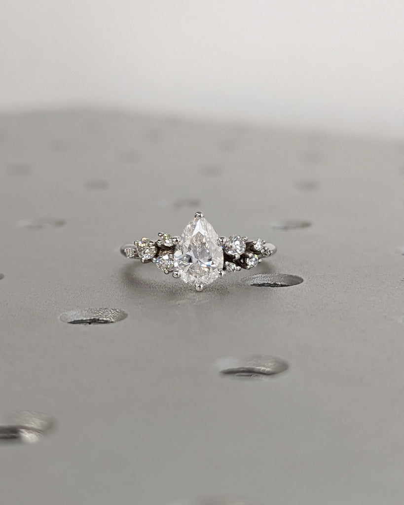 Pear Moissanite Ring Vintage Moissanite Engagement Ring White Gold Unique Snowdrift 6 Prong Engagement Ring Diamond Wedding Ring for Women