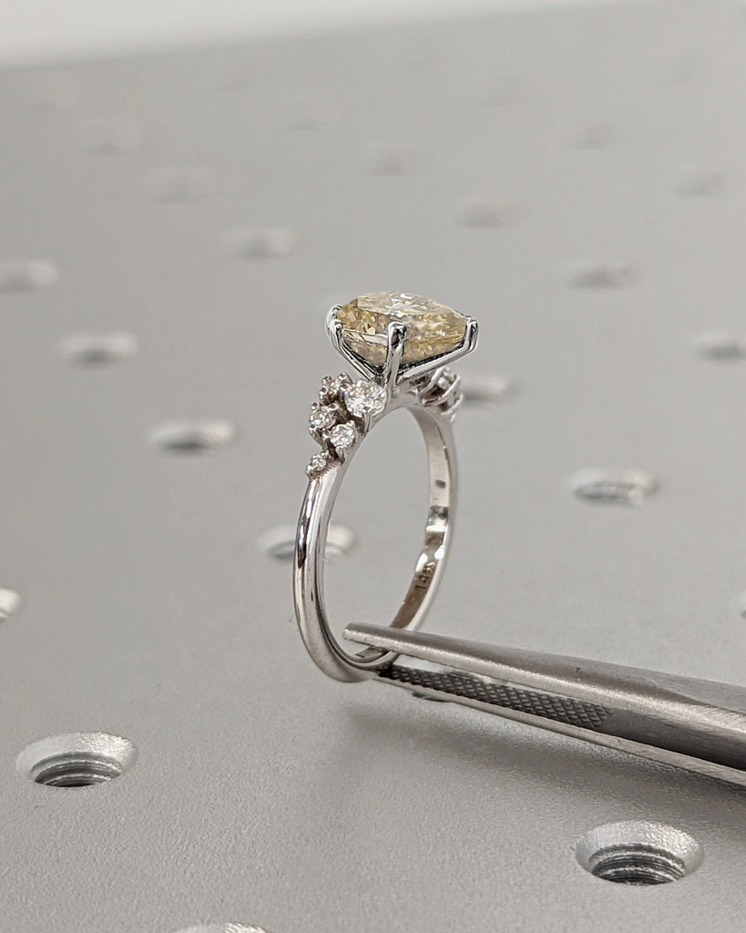 Colored Moissanite Engagement, Champagne Moissanite Ring, Vintage Yellow Pear Engagement Ring, Yellow Color Moissanite Snowdrift 6 Prong Set