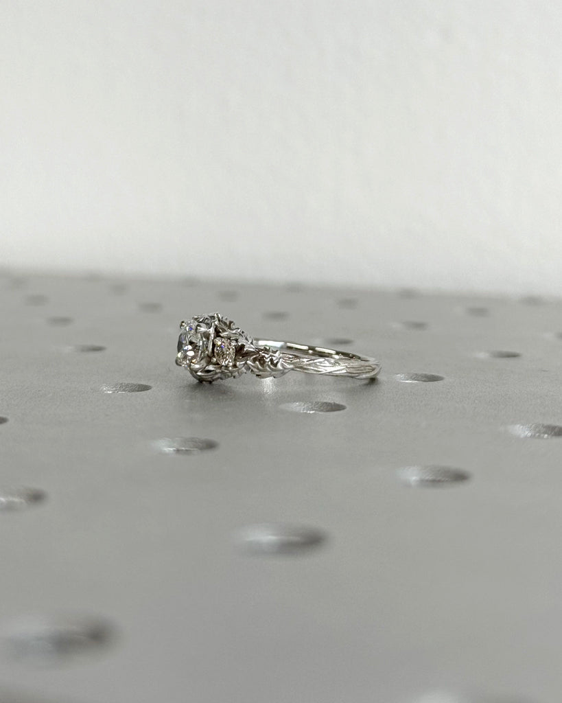 Nature Inspired Moissanite Bridal Ring / Branch Diamond Engagement Ring / Twig Moissanite Engagement Ring / Twig And Thistle Leaf / Art Deco