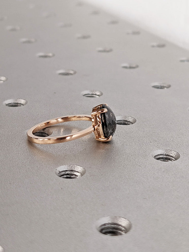 2ct Oval Salt and Pepper Diamond Solitaire Wedding Anniversary Ring 14K Rose Gold Talon Prong