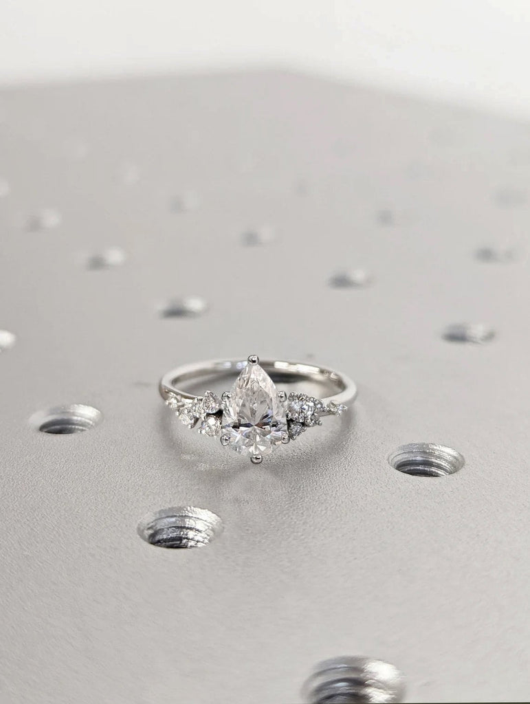 Pear Cut Moissanite Ring Vintage Moissanite Engagement Ring Solid Gold Unique Snowdrift 6 Prongs Engagement Ring Diamond Wedding Ring