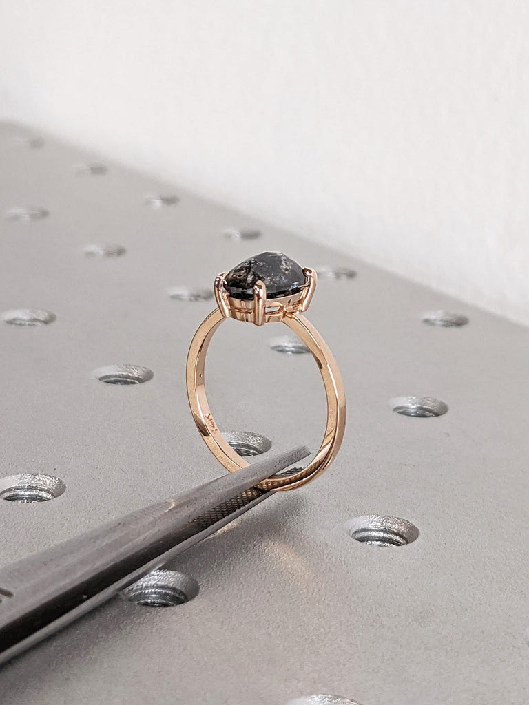 2ct Oval Salt and Pepper Diamond Solitaire 14K Rose Gold Promise Ring