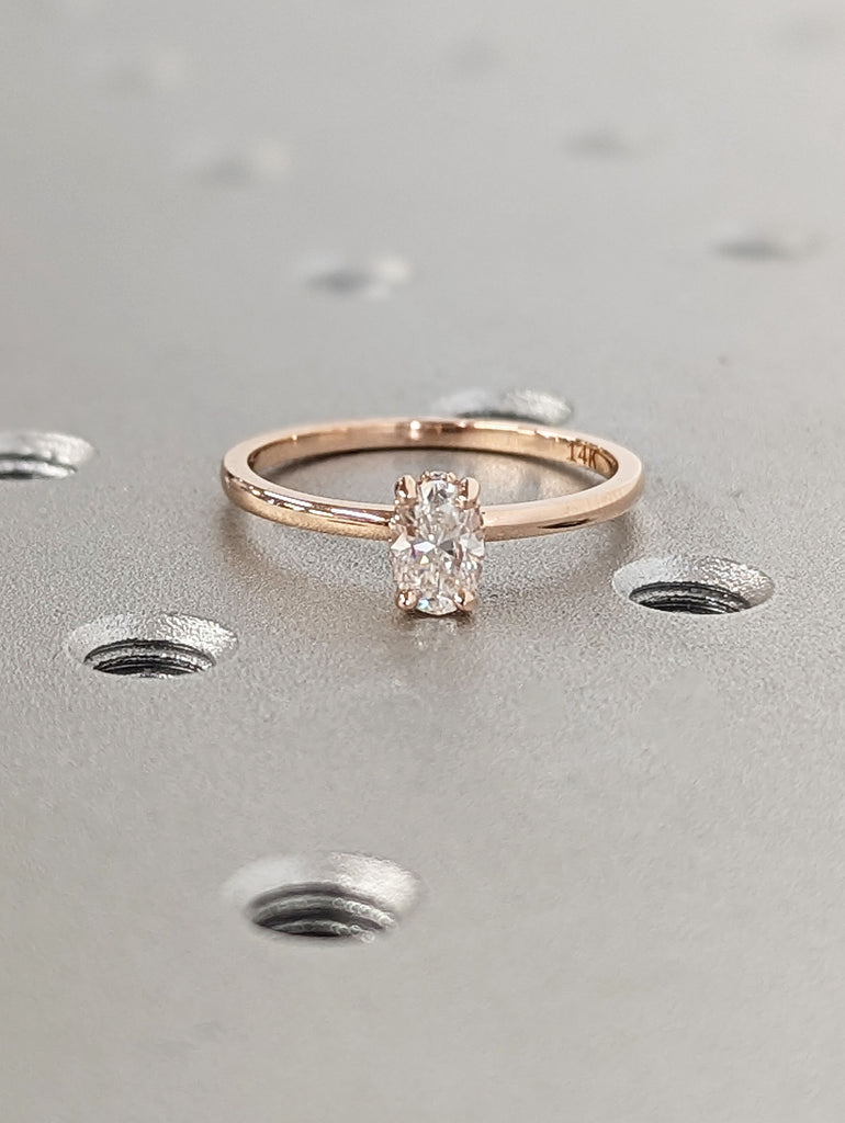 0.5ct Oval cut Crush Ice Moissanite Solitaire Engagement Ring | 14K Rose Gold Moissanite Hidden Halo Promise Ring | Unique Anniversary Ring