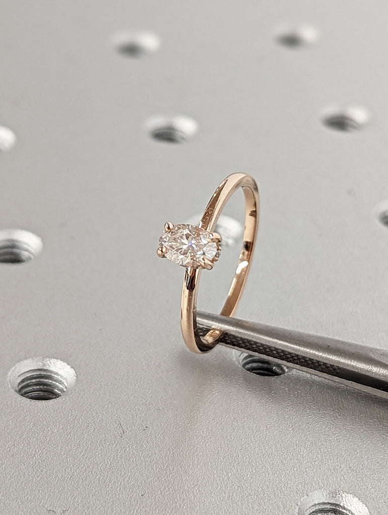 0.5ct Oval cut Moissanite Solitaire Wedding Anniversary Ring | 14K Rose Gold Moissanite Hidden Halo Proposal Ring | Custom Bridal Jewelry