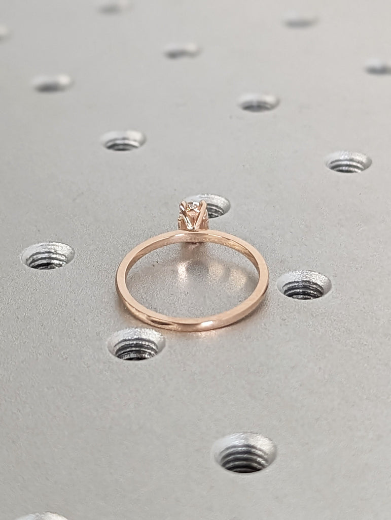 0.5ct Oval Crush Ice Moissanite Solitaire Promise Ring | 14K Rose Gold Diamond Hidden Halo Engagement Ring | Unique Wedding Anniversary Ring