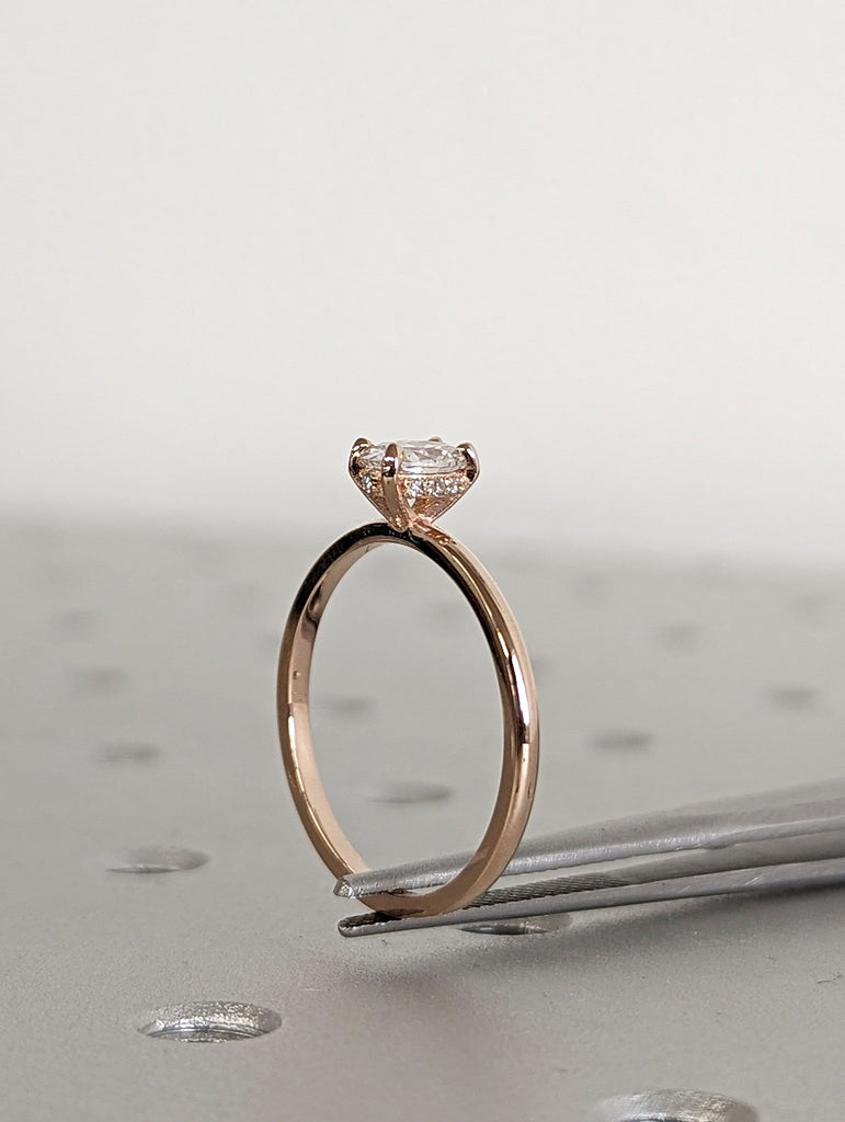 0.5ct Oval Crush Ice Lab Created Diamond Solitaire 14K Rose Gold Diamond Hidden Halo Wedding Ring