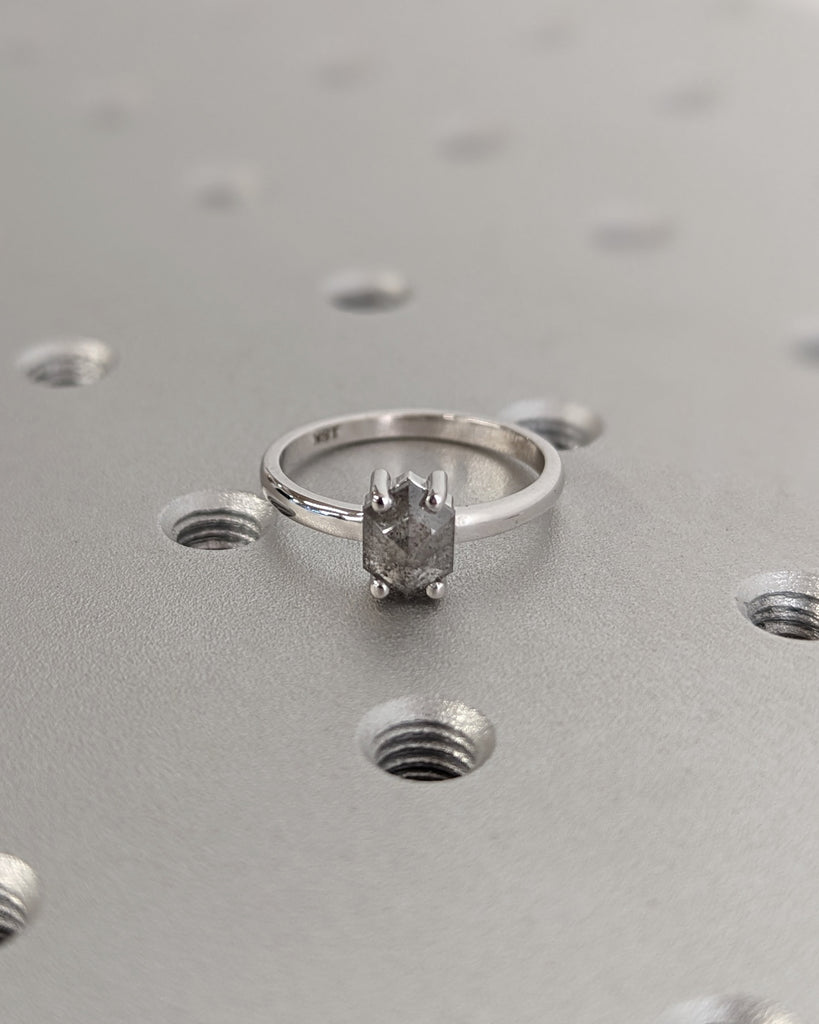 Raw Diamond Hexagon Diamond, Salt and Pepper, Unique Engagement Ring, Geometric Diamond Ring, 14k Gold, Custom Handmade, Classic Solitaire image #3