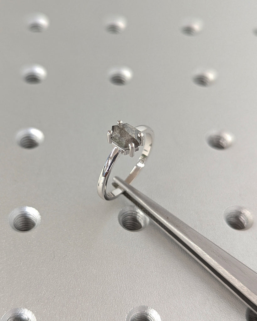 Raw Diamond Hexagon Diamond, Salt and Pepper, Unique Engagement Ring, Geometric Diamond Ring, 14k Gold, Custom Handmade, Classic Solitaire image #5