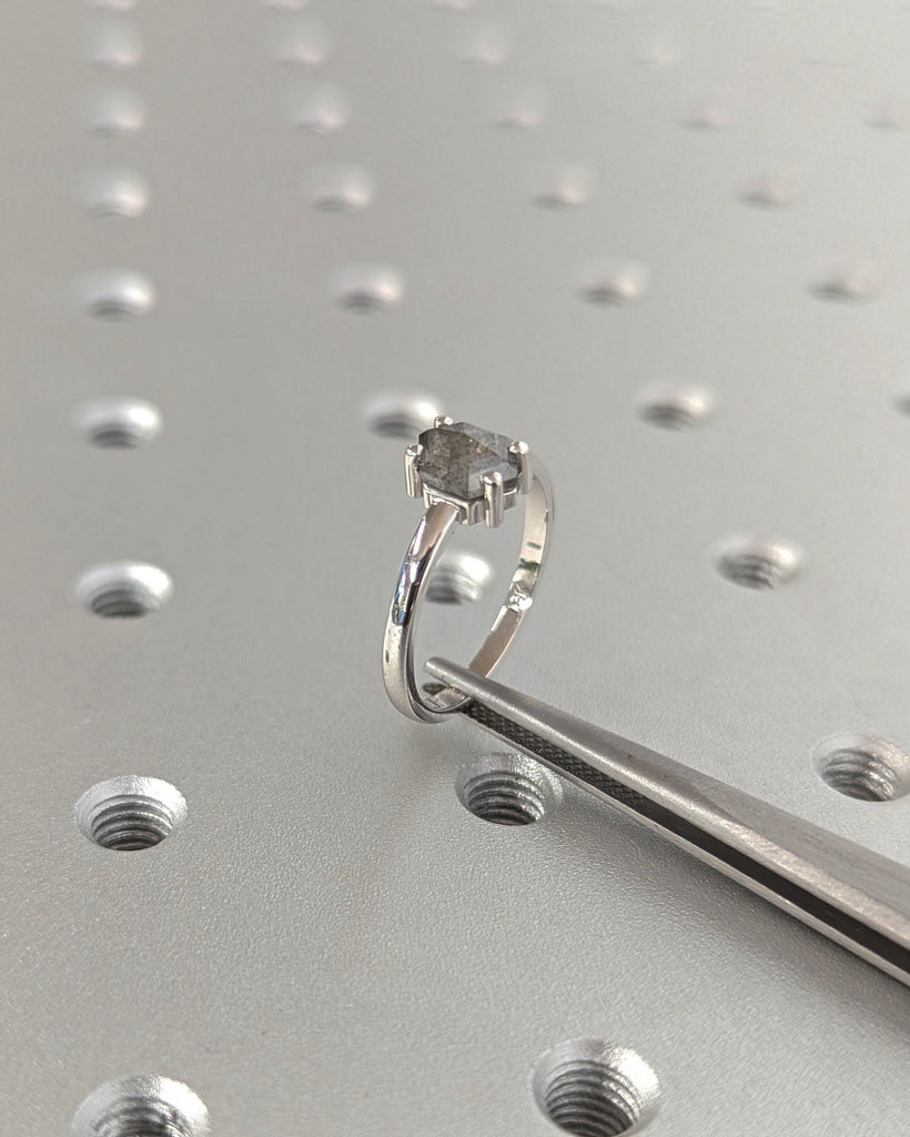 Raw Diamond Hexagon Diamond, Salt and Pepper, Unique Engagement Ring, Geometric Diamond Ring, 14k Gold, Custom Handmade, Classic Solitaire image #7