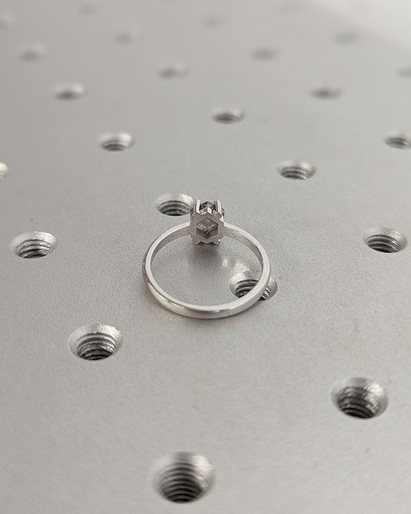 Raw Diamond Hexagon Diamond, Salt and Pepper, Unique Engagement Ring, Geometric Diamond Ring, 14k Gold, Custom Handmade, Classic Solitaire image #4