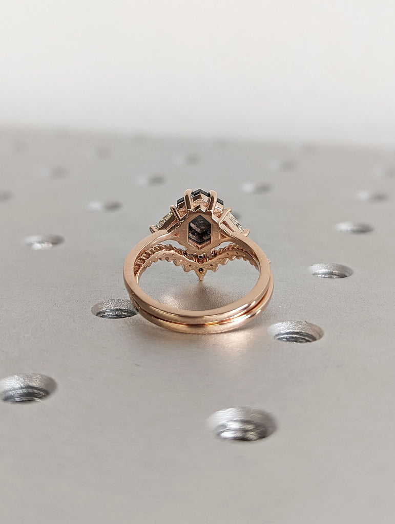 14K Rose Gold Diamond Wedding Ring Set