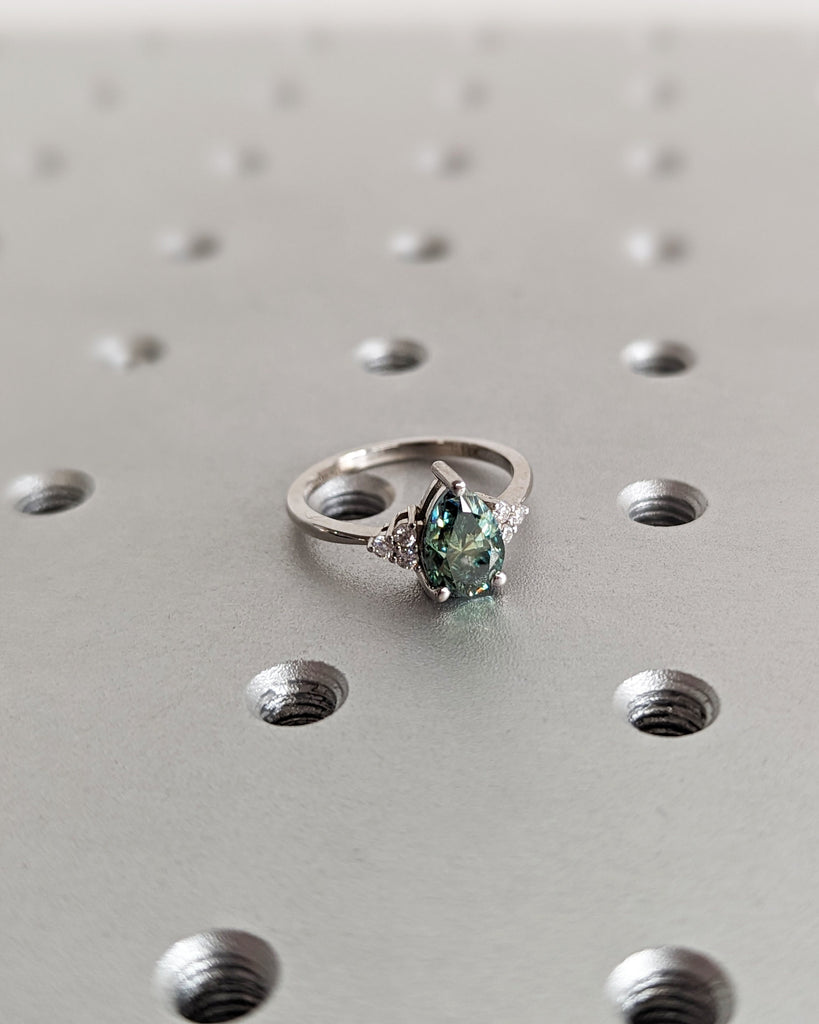 Pear Green Moissanite Engagement Ring, Heavenly Wedding Ring, Cyan Blue Moissanite Ring, Ring for Women, Anniversary Gift Ring, Cluster Ring