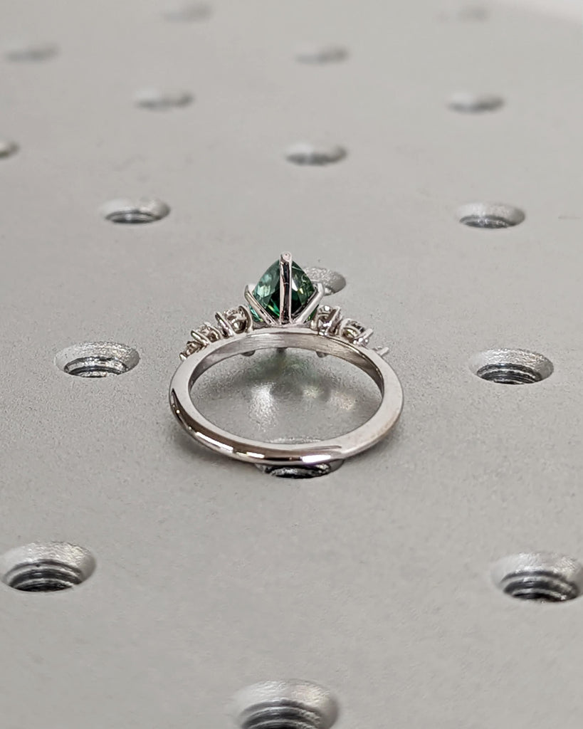 Colored Moissanite Engagement, Green Moissanite Ring, Vintage Blue-Green Pear Engagement Ring, Green Color Moissanite Snowdrift 6 Prong Ring