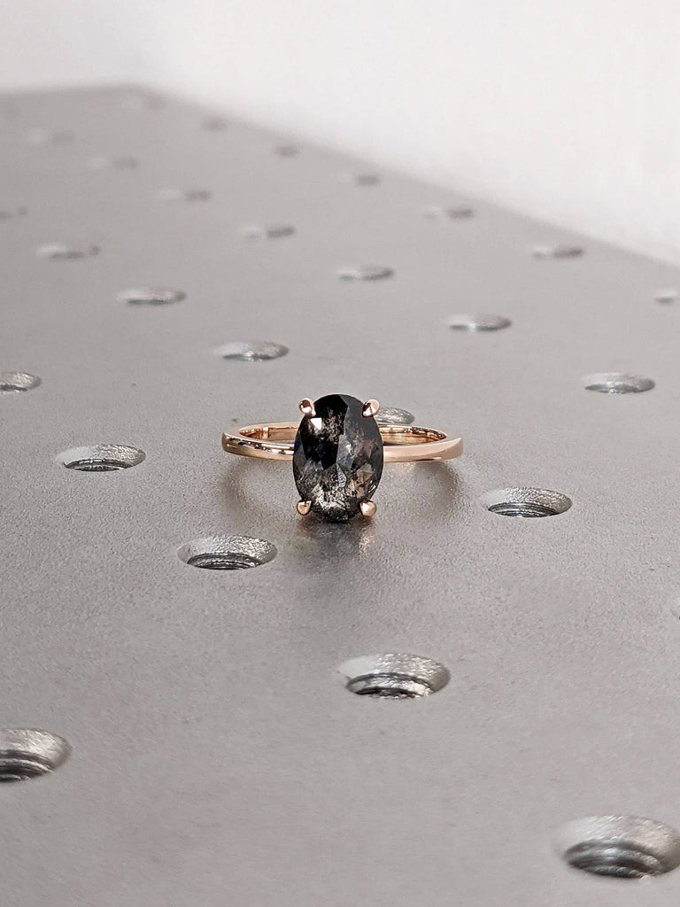 2ct Oval Salt and Pepper Diamond Engagement Ring 14K Rose Gold Talon Prong