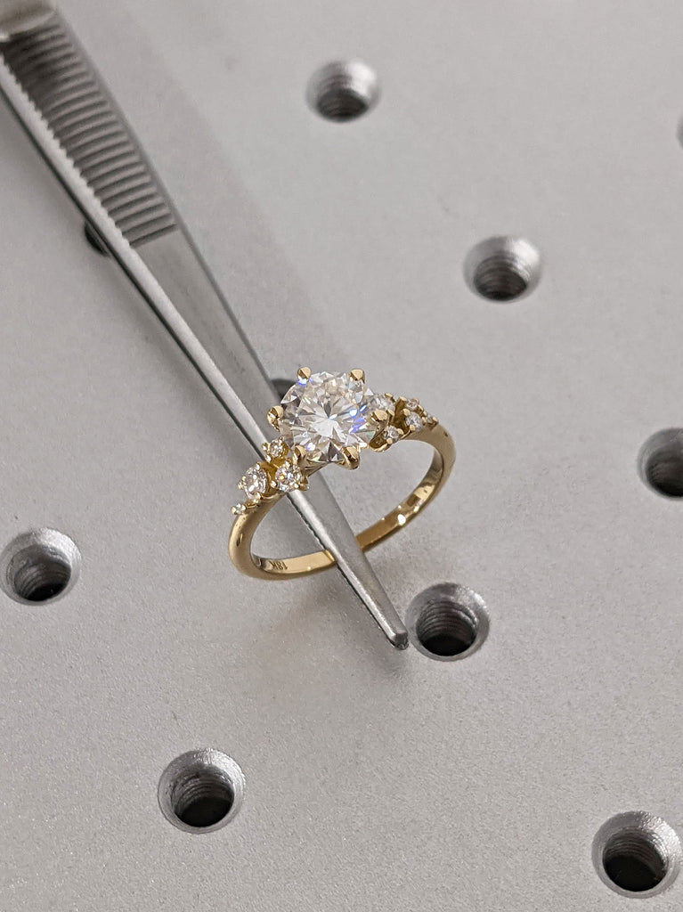 1.5ct Round Lab Created Diamond Wedding Anniversary Ring 18K Yellow Gold Snowdrift Diamond Cluster