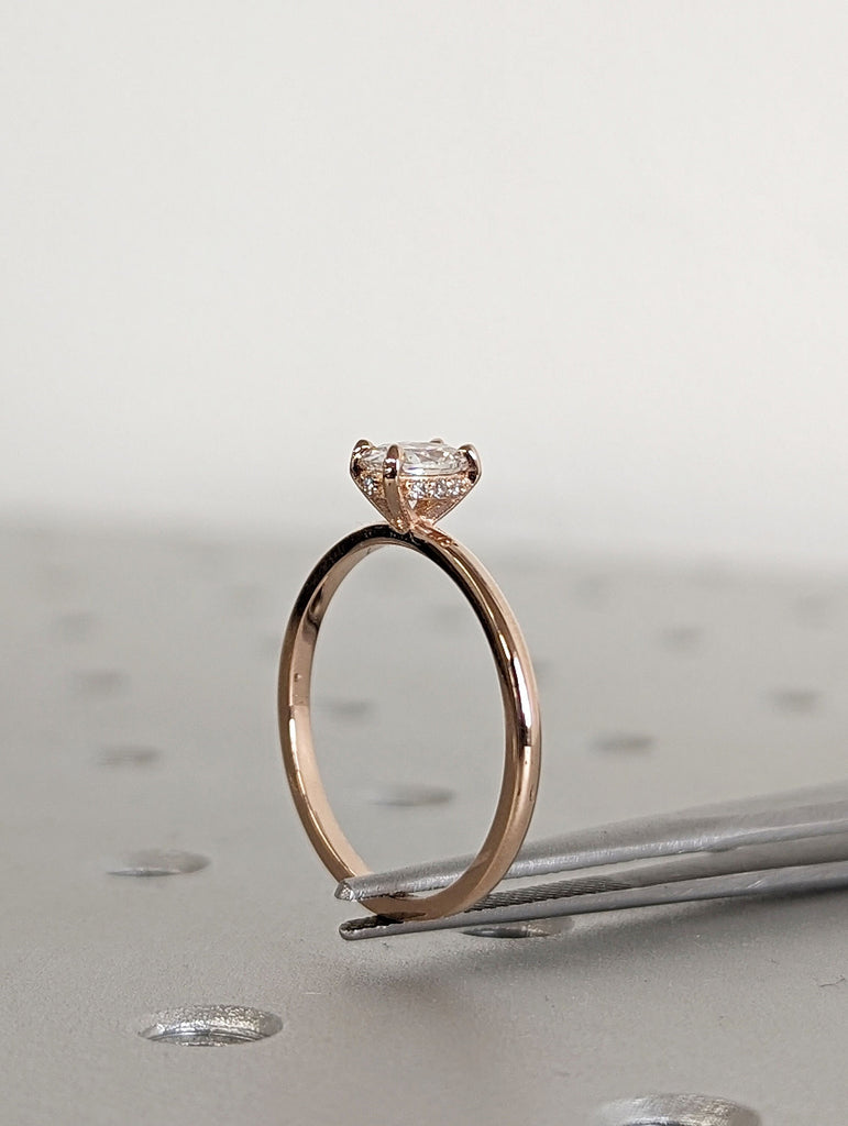 0.5ct Oval cut Moissanite Solitaire Wedding Anniversary Ring | 14K Rose Gold Moissanite Hidden Halo Proposal Ring | Custom Bridal Jewelry