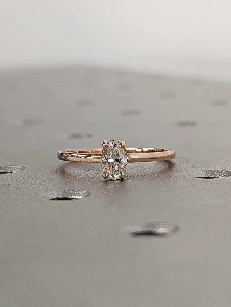 0.5ct Oval cut Moissanite Solitaire Wedding Anniversary Ring | 14K Rose Gold Diamond Hidden Halo Proposal Ring | Custom Bridal Jewelry