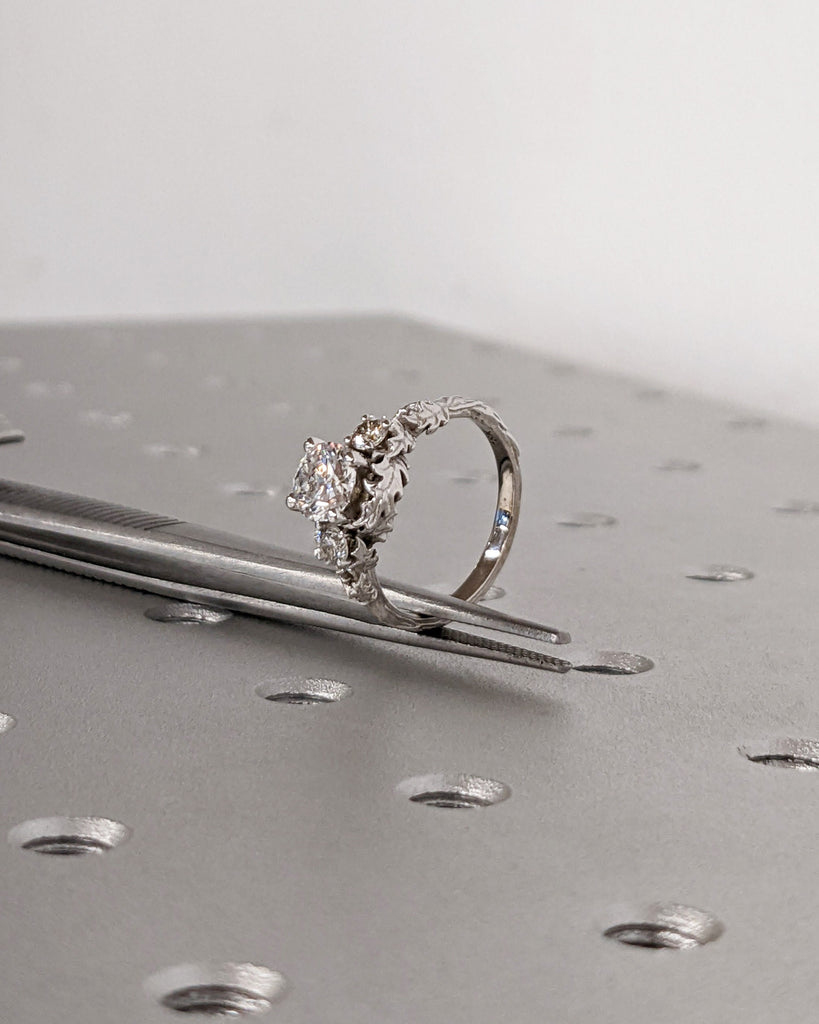 Nature Inspired Lab Grown Diamond Bridal Ring / Branch Diamond Engagement Ring / Twig Diamond Engagement Ring / Twig and Thistle Leaf Ring