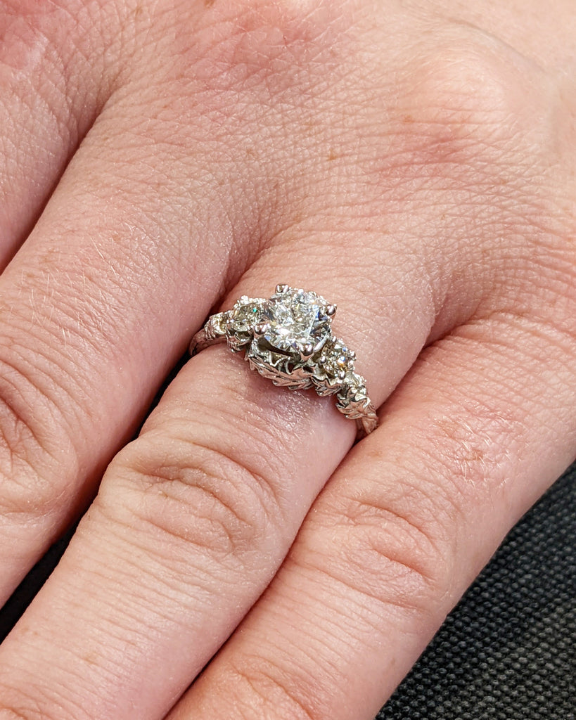 Nature Inspired Lab Grown Diamond Bridal Ring / Branch Diamond Engagement Ring / Twig Diamond Engagement Ring / Twig and Thistle Leaf Ring