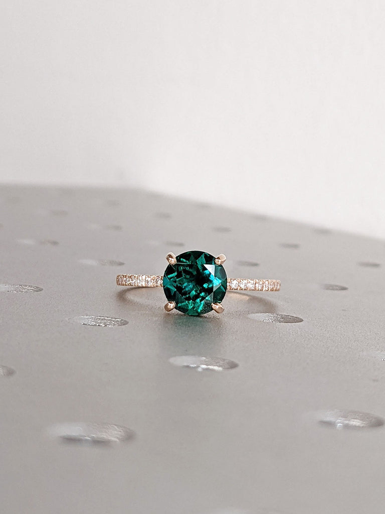 2ct Round Lab Emerald Hidden Halo 14K Rose Gold Engagement Ring