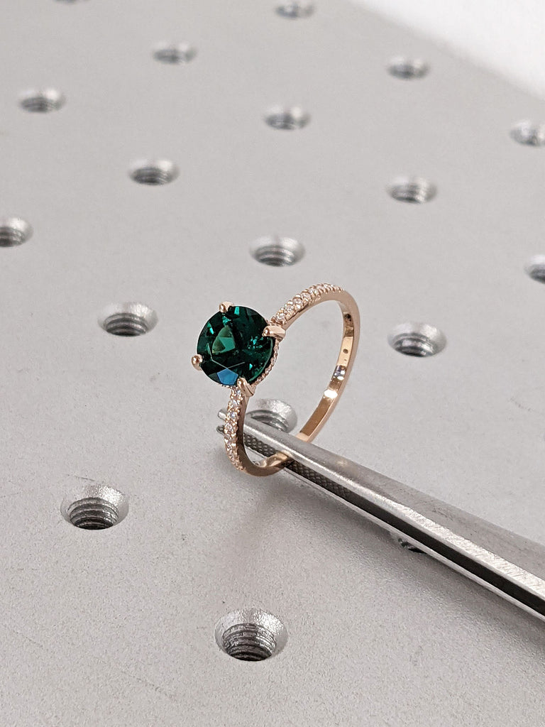 2ct Round Lab Emerald Hidden Halo 14K Rose Gold Statement Ring