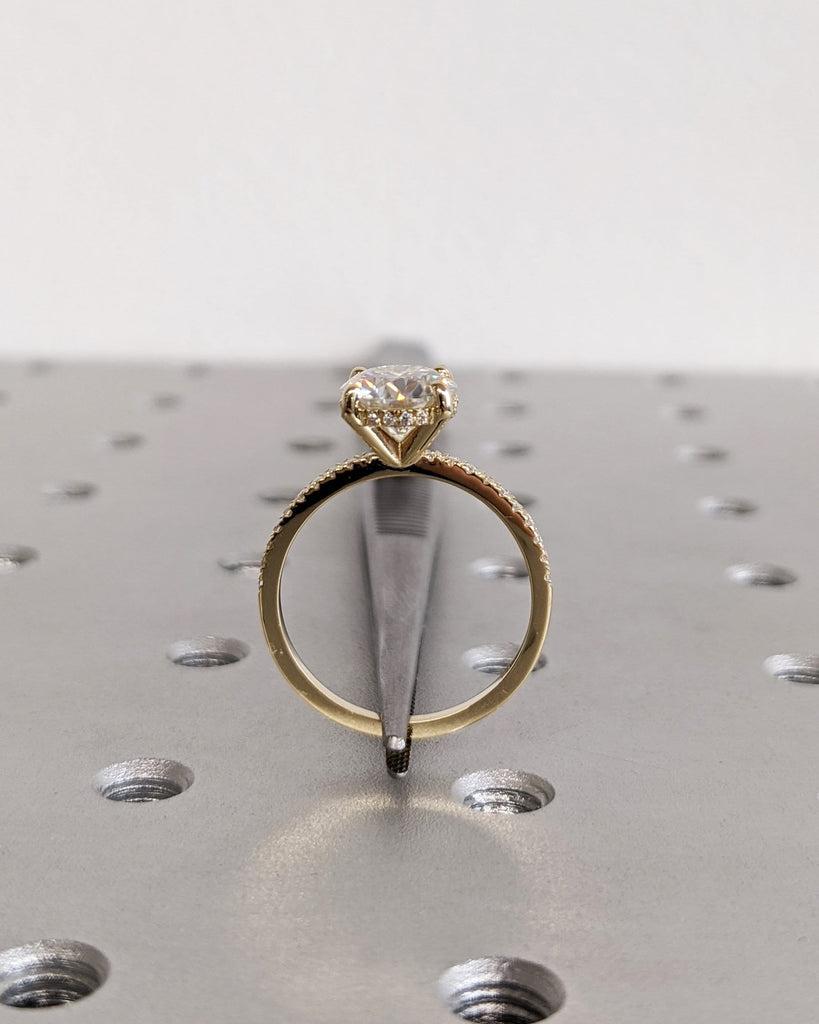 Vintage Round Lab Diamond Dainty Proposal Ring | 14K Yellow Gold Diamond Hidden Halo Wedding Anniversary Ring | Custom Gold Jewelry for Her