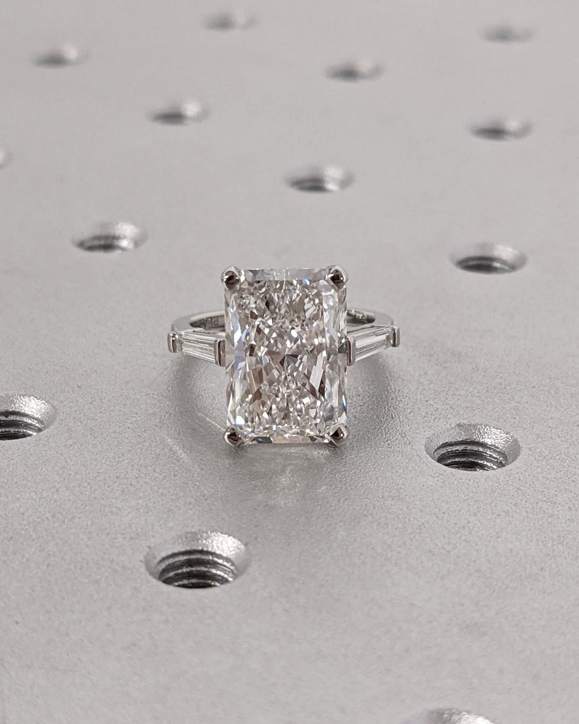 Radiant Cut Lab Created Diamond, Three Stone Engagement Ring, Radiant Cut Engagement Ring, Radiant Cut Ring, Trellis Setting, Gold/Platinum